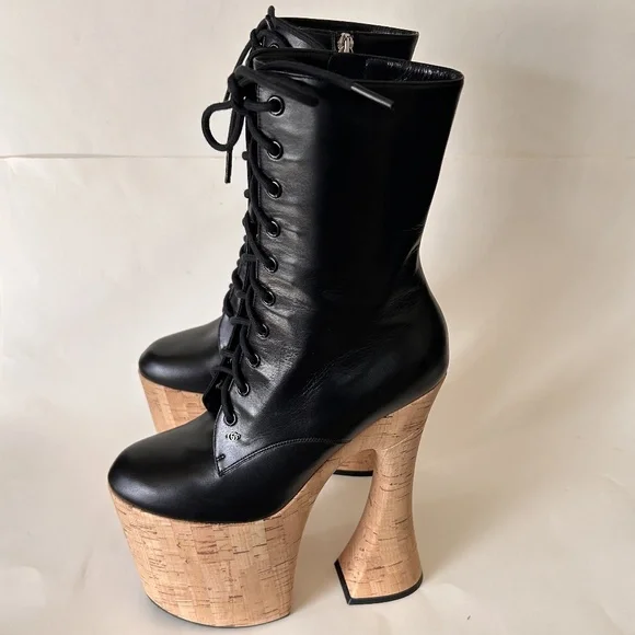 GUCCI Women's Black Leather Platform Ankle Zip Boots Size 7 NIB 747749 - Picture 4 of 14